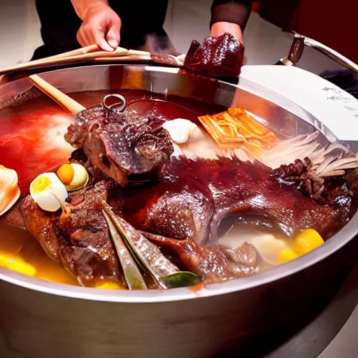 Image similar to high - end hot pot restaurant serving chinese dragon meat