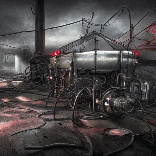 Prompt: a great shock machine of doom, photorealism, 4 k, highly detailed, moody, unsettling, ominous