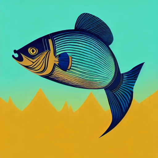 Prompt: profile of one stylized fish in center of view, photo studio, artstation, intricate, realistic, highly detailed, digital painting, concept art, sharp focus, illustration by tom whalen and charles williams and kilian eng and james jean