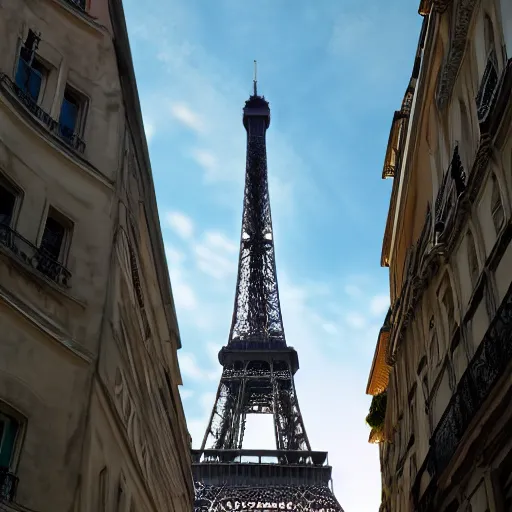 Prompt: eiffel tower upside down, street level, photorealistic, soft lighting