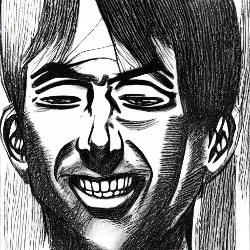 Image similar to drawing of a smiling man by junji ito,