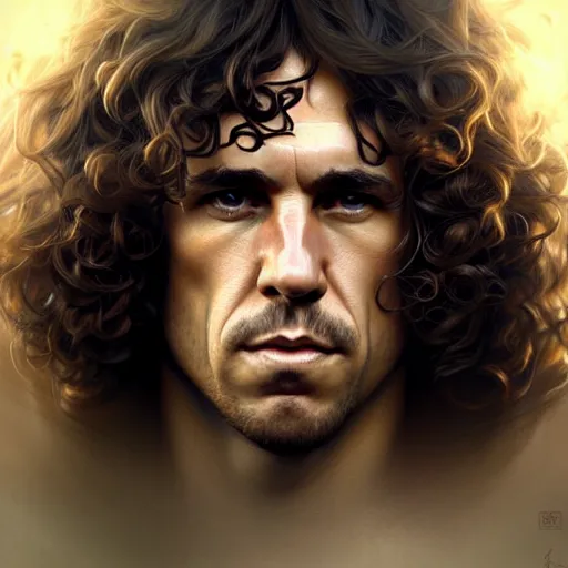 Image similar to Carles Puyol, closeup, D&D, fantasy, intricate, elegant, highly detailed, digital painting, artstation, concept art, matte, sharp focus, illustration, art by Artgerm and Greg Rutkowski and Alphonse Mucha