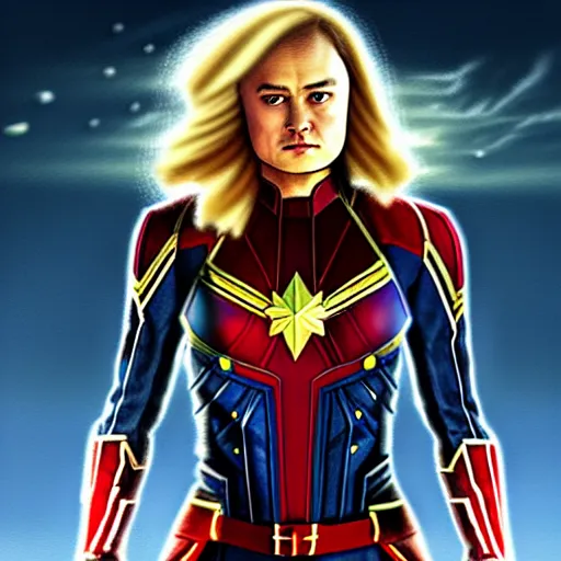 Image similar to orlando bloom as captain marvel, artstation hall of fame gallery, editors choice, #1 digital painting of all time, most beautiful image ever created, emotionally evocative, greatest art ever made, lifetime achievement magnum opus masterpiece, the most amazing breathtaking image with the deepest message ever painted, a thing of beauty beyond imagination or words