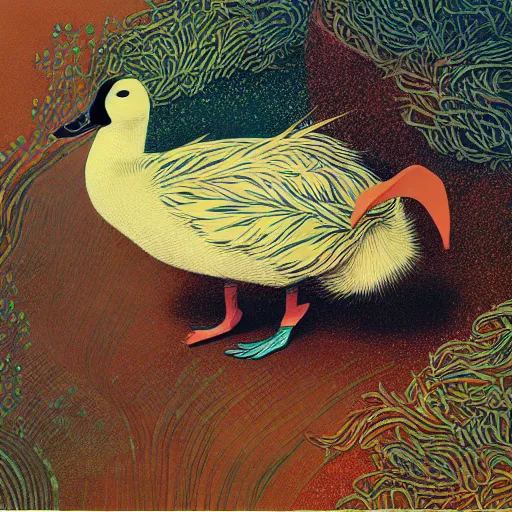 Image similar to a duck on the prowl oil painting victo ngai