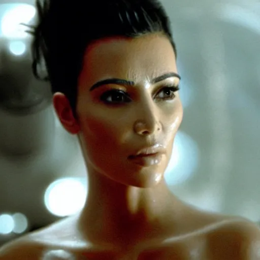 Image similar to film still of Kim Kardashian in the movie Alien.