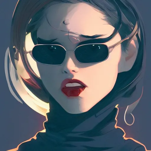 Prompt: a movie about a 1 5 year old in a black hoodie wearing curved sunglasses in the style of artgerm, charlie bowater, atey ghailan and mike mignola, vibrant colors and hard shadows and strong rim light, plain background, comic cover art, trending on artstation