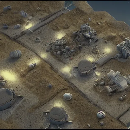 Image similar to isometric view of a small colony on a distant strange planet, unreal engine