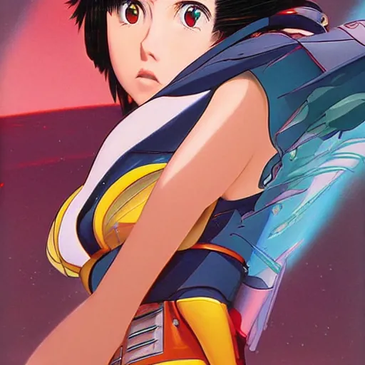 Image similar to An anime portrait of beautiful woman still from Macross 1985 by Stanley Artgerm Lau ,WLOP, Ilya Kuvshinov ,James Jean, Andrei Riabovitchev , symmetrical