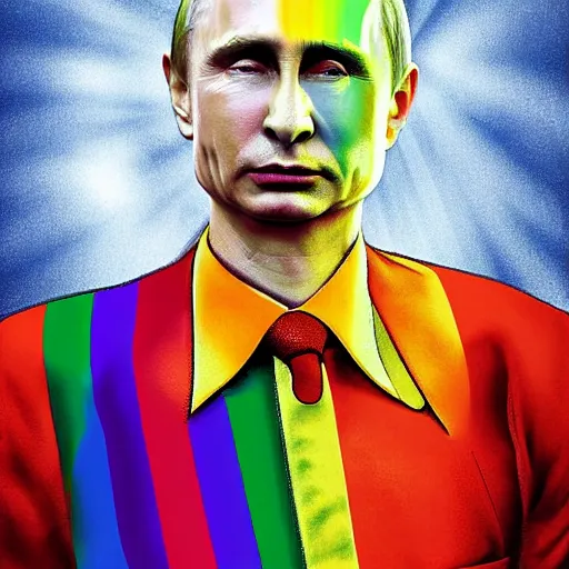 Image similar to Gay Pride Vladimir Putin, Photorealistic, Historical Photo