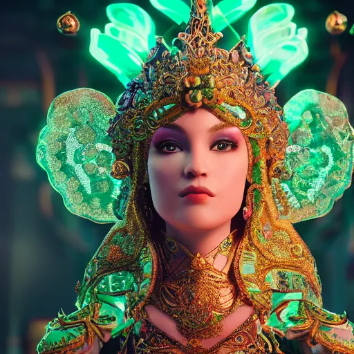 Prompt: photo of wonderful princess of emerald with fair skin, glowing, ornate and intricate, jaw dropping, dynamic lighting, intricate and detailed, 4 k octane render