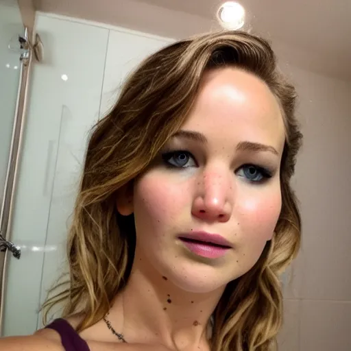 Image similar to Jennifer Lawrence bathroom selfie, 8k selfie photograph