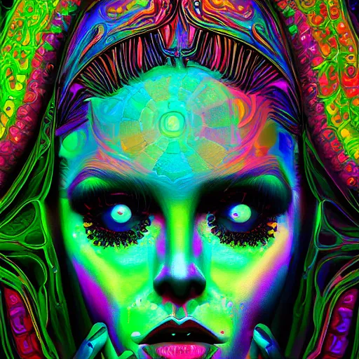 Image similar to extremely psychedelic cyborg queen of lsd. intricate, elegant, highly detailed, lifelike photorealistic digital painting, artstation.