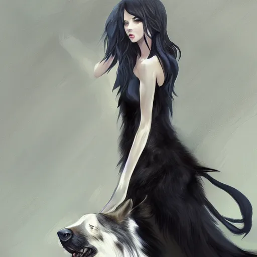 Prompt: wide angle beautiful full body portrait of a strong male anthropomorphic anthro border collie fursona wearing a black dress, character design by charlie bowater, henry asencio, and ross tran, furry art, furaffinity, beautiful, glamor pose, detailed, aesthetic, trending on artstation