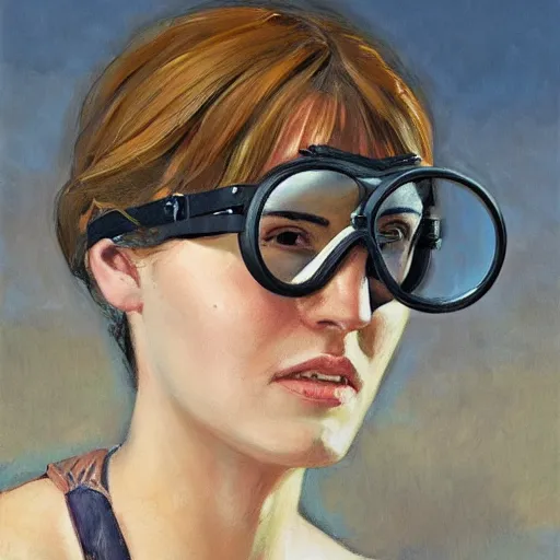 Image similar to portrait of a woman with goggles, by jon foster