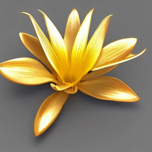 Image similar to gold melting lilly in high resolution 3 d on a white background
