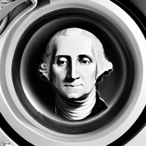 Image similar to George Washington’s head attached to a washing machine