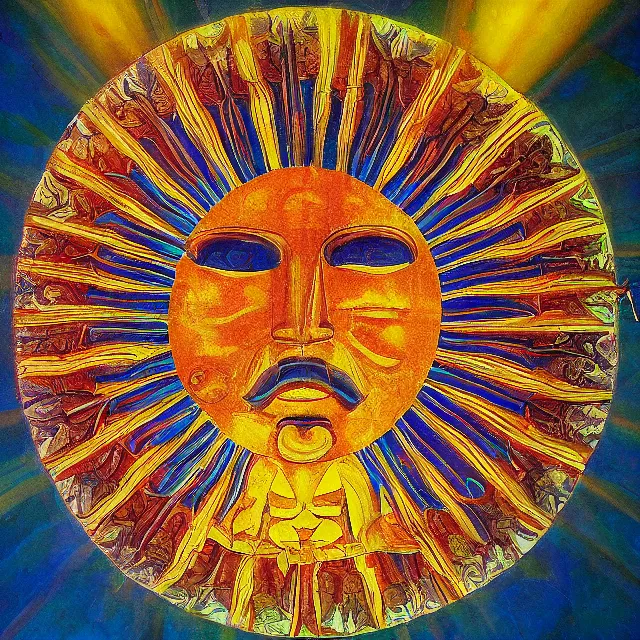 Image similar to dissection of sun god made of shining light, mythical painting