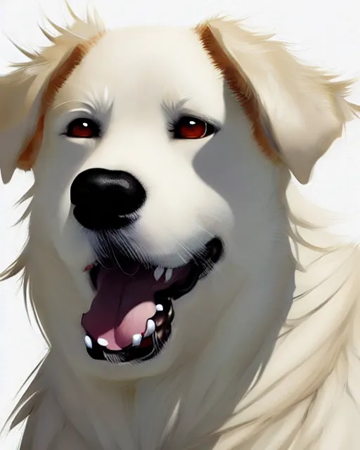 Prompt: character concept art of an anime white golden retriver | | cute - face, fine details by stanley artgerm lau, wlop, rossdraws, james jean, andrei riabovitchev, marc simonetti, and sakimichan, tranding on artstation