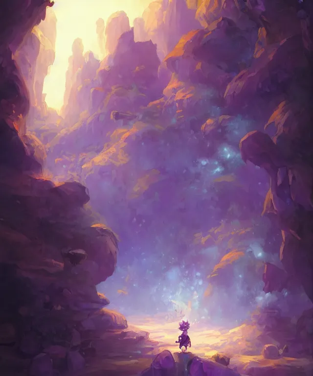 Prompt: The benevolent amethyst Spirit, magical cave, by Andreas Rocha