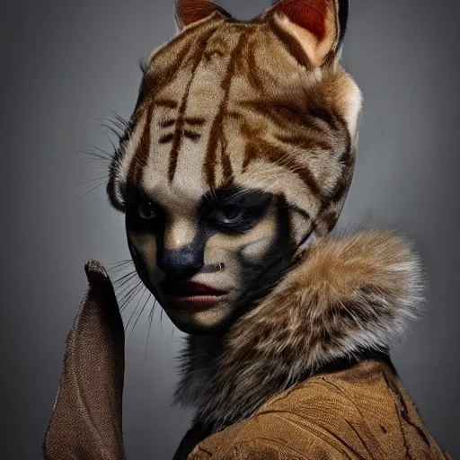 Image similar to photograph of an extremely beautiful Khajiit, high quality fashion photograph by Jeff Bark