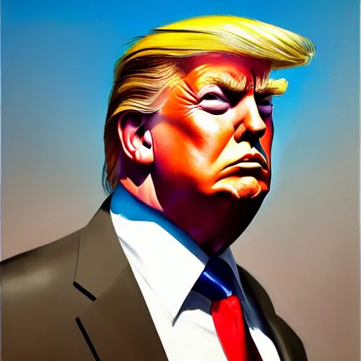 Prompt: greg manchess portrait painting of donald trump as overwatch character, medium shot, asymmetrical, profile picture, organic painting, sunny day, matte painting, bold shapes, hard edges, street art, trending on artstation, by huang guangjian and gil elvgren and sachin teng