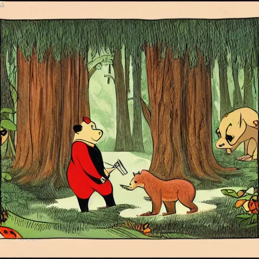 Image similar to magical forest, bear, trees, honey, 1 9 2 0 s cartoon, rubber hose, fleischer studios, portrait, merry melodies, sharp focus