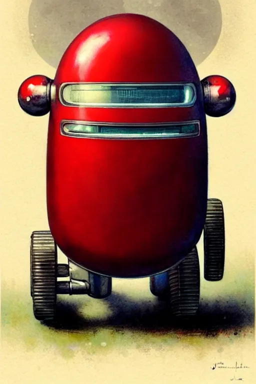 Image similar to ( ( ( ( ( 1 9 5 0 s retro future android robot fat robot snail wagon. muted colors., ) ) ) ) ) by jean - baptiste monge,!!!!!!!!!!!!!!!!!!!!!!!!! chrome red