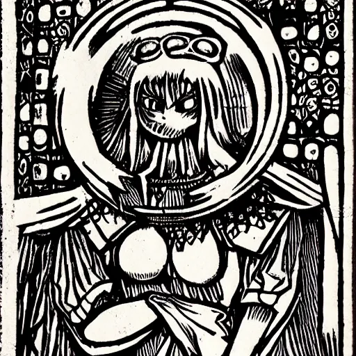 Prompt: Kyubey in the style of European woodcuts