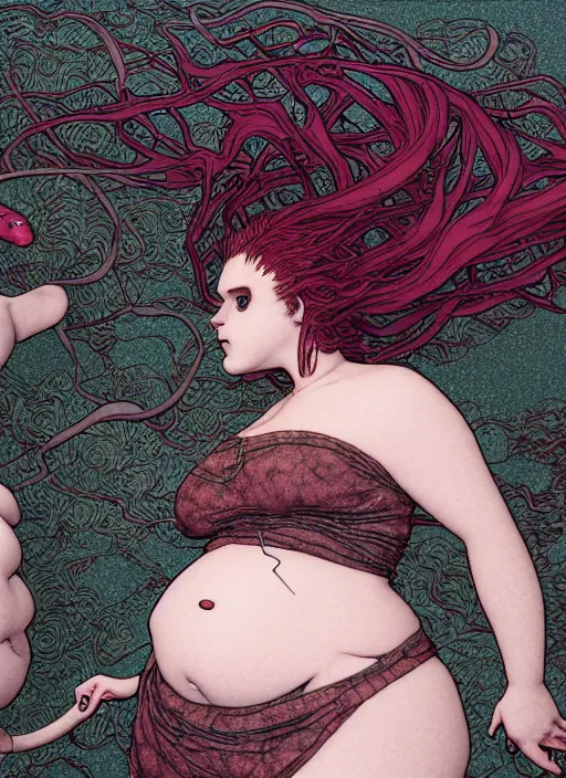 Prompt: fat woman - axolotl posing near a ford taurus lx 1 9 8 6, intertwined, gothic, rich deep colors, drawn by by kim jung gi, takato yamamoto. masterpiece. rendered in blender, smooth shadows, ultra detail, high resolution, cinematic unreal 6, 8 k