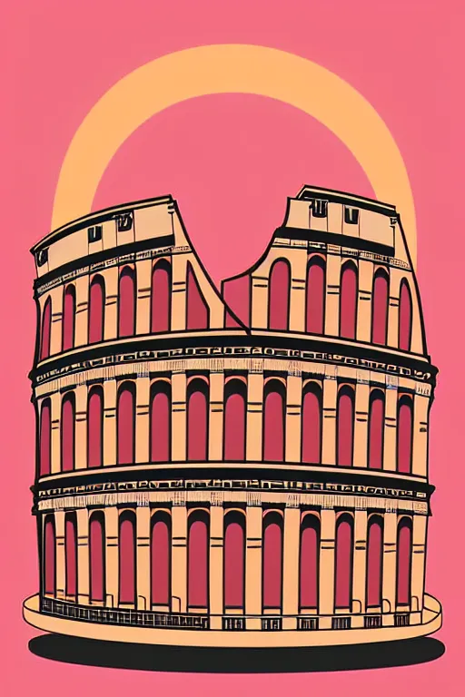 Image similar to minimalist boho style art of colorful colosseum rome at sunset, illustration, vector art