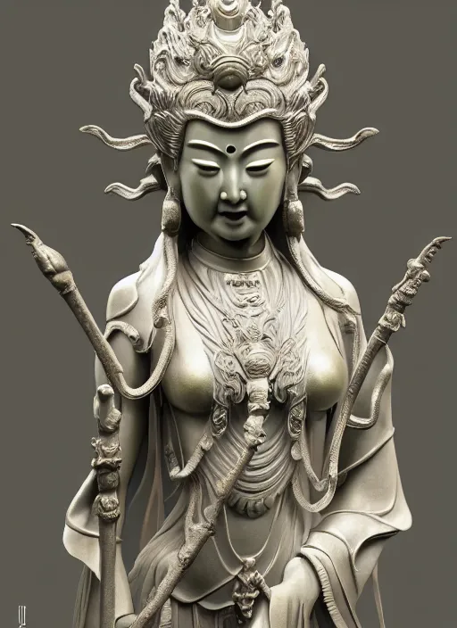 Prompt: a art deco sculpture statue of full body guanyin, intricate complexity,, statue by jane hamilton, ruan jia, character concept, radiant light,, frostbite 3 engine, cryengine, dof, trending on artstation, digital art, fantasy detailed abackground