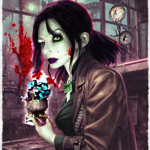 Image similar to High resolution DSLR photograph of Kermit The Frog as a vampire covered in blood Anime Bioshock steampunk realistic shaded lighting by katsuhiro otomo ghost-in-the-shell, magali villeneuve, artgerm, rutkowski Jeremy Lipkin and Giuseppe Dangelico Pino and Michael Garmash and Rob Rey