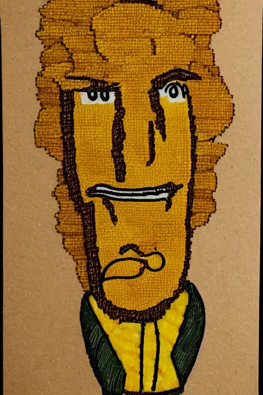 Prompt: a portrait of philip fry from futurama made out of french fries, realistic, 4 k.