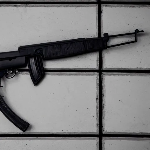 Image similar to A medium shot photograph of an AK-47 against a white background, 4k, ultra HD