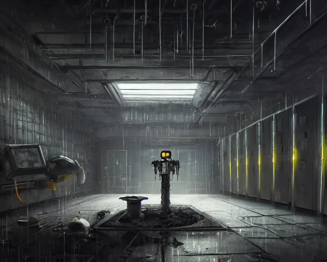 Prompt: gloomy ruined server room in datacenter robot automata rusty steel robot knight colossus welder pacing fixing soldering mono sharp focus, emitting diodes, smoke, artillery, sparks, racks, system unit, motherboard, by pascal blanche rutkowski repin artstation hyperrealism painting concept art of detailed character design matte painting, 4 k resolution blade runner