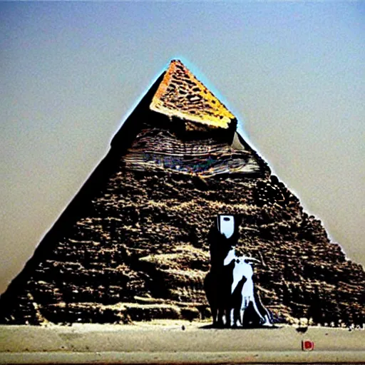 Image similar to the great pyramid art by banksy, street art