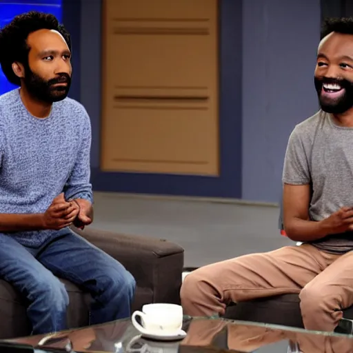 Prompt: danny pudi and donald glover in the morning tv show