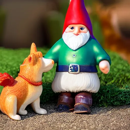 Prompt: 8k highly detailed photograph of gnome riding a corgi like a horse,