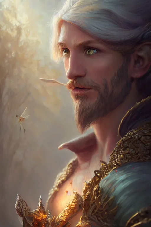 Image similar to fairy king, highly detailed, d & d, fantasy, highly detailed, digital painting, trending on artstation, concept art, sharp focus, illustration, global illumination, ray tracing, realistic shaded, art by artgerm and greg rutkowski and fuji choko and viktoria gavrilenko and hoang lap,