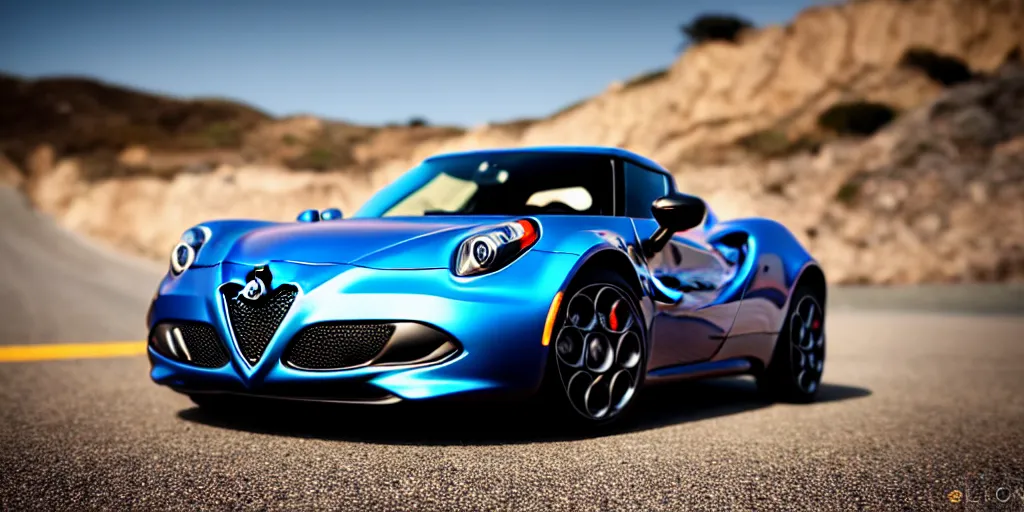 Prompt: Hot Wheels, 2015 Alfa Romeo 4C, cinematic, PCH, california coast, 8k, depth of field, bokeh.