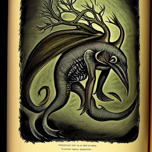 Image similar to bestiary of creatures from the depths of the unconscious psyche