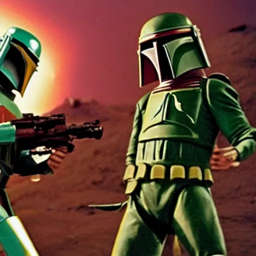 Image similar to captain kirk dueling boba fett on mars