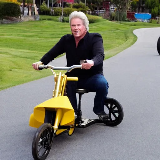 Image similar to michael knight riding a tricycle