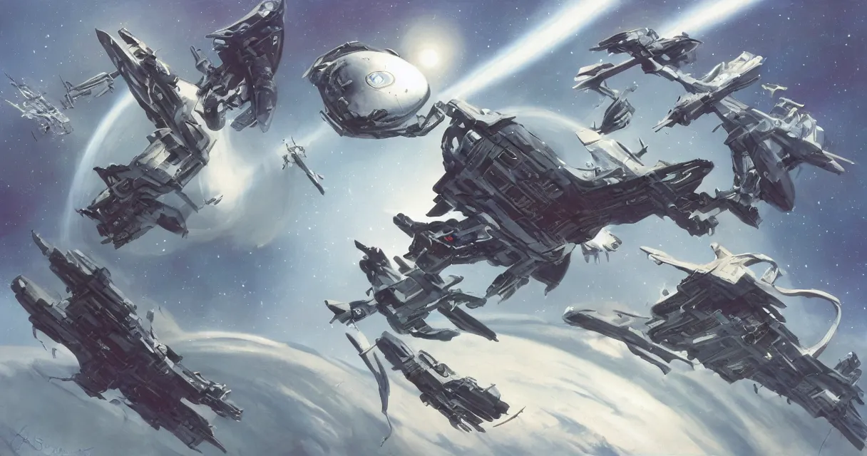 Image similar to concept art for a retro science-fiction space fighter by blizzard entertainment and ilm