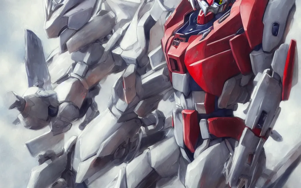 Prompt: A realistic anime portrait of a Gundam with glowing red eyes, digital painting, by Stanley Artgerm Lau, Sakimichan, WLOP and Rossdraws, digtial painting, trending on ArtStation, SFW version