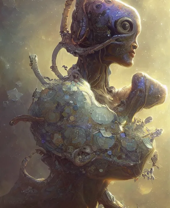 Image similar to portrait of a shining adorable insect alien monster, milky way environment, ultra realistic, concept art, intricate details, eerie, highly detailed, photorealistic, octane render, 8 k, unreal engine. art by artgerm and greg rutkowski and alphonse mucha