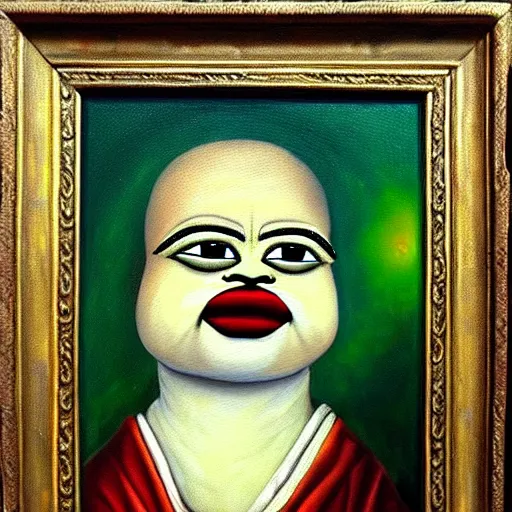 Image similar to pepe love, ancient, history, oil painting