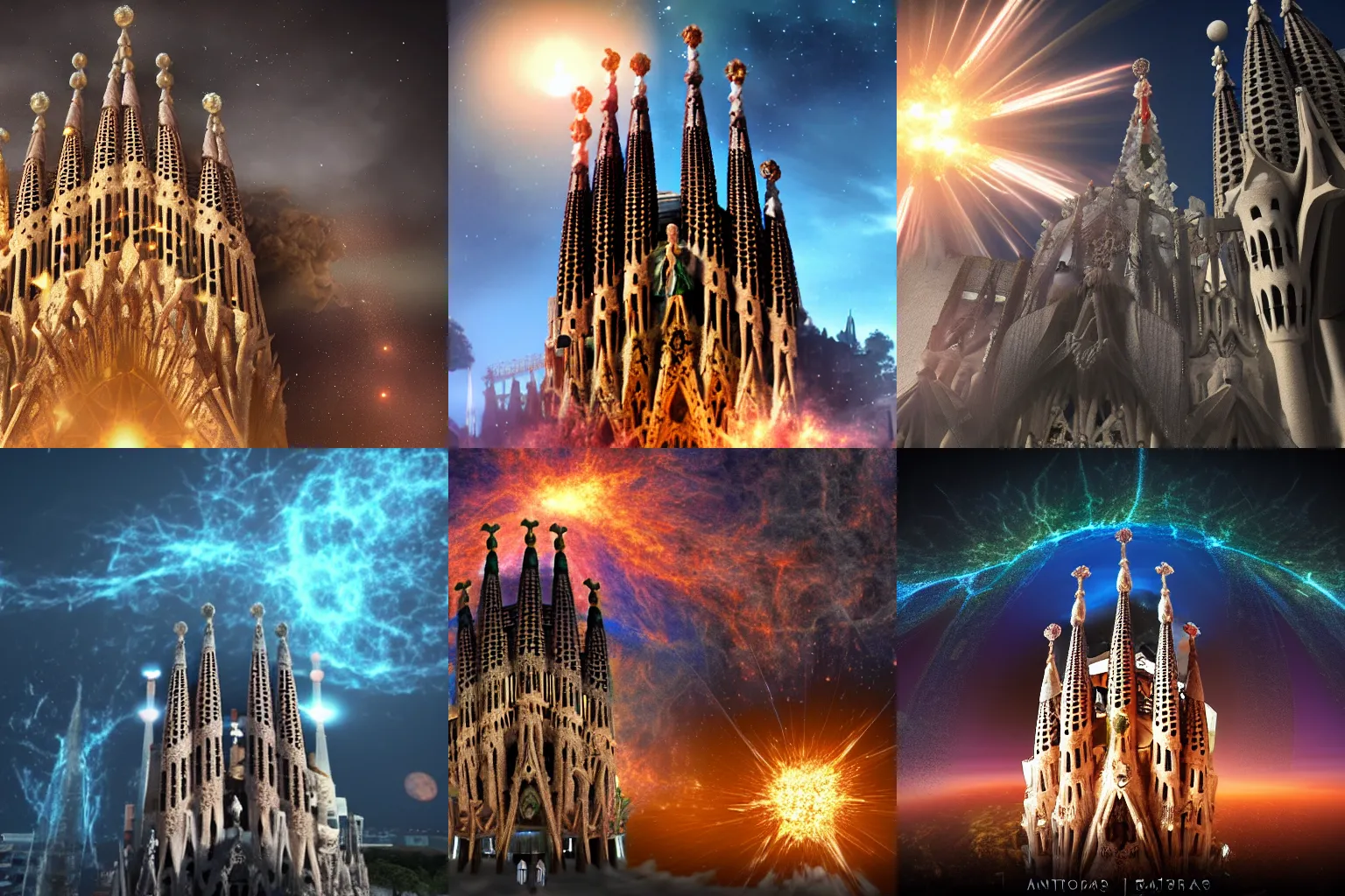 Prompt: Sagrada Familia finalized in a supernova explosion, artstation, unreal engine