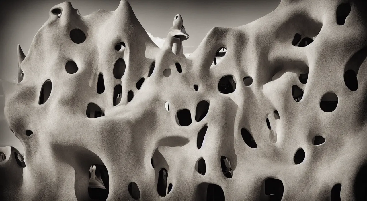 Image similar to “ a surrealistic mix of Antoni Gaudi’s la pedrera and a woman body shape by salvador Dalí , hyperrealist, photo by the best photographer”