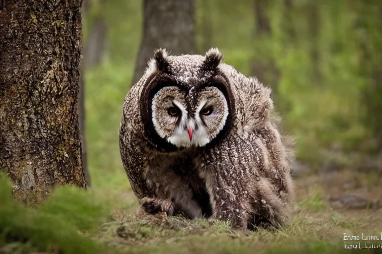Image similar to wildlife photography of an Owl bear hybrid bear owl by Emmanuel Lubezki